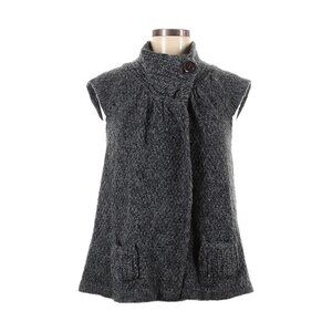 🌺 TopShop Buttoned Mock Neck Cap Sleeve Cardigan Knit Sweater Size 6 Neutral